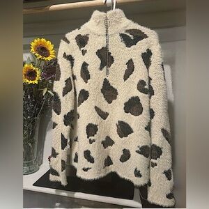 Pullover half zip leopard print sweater